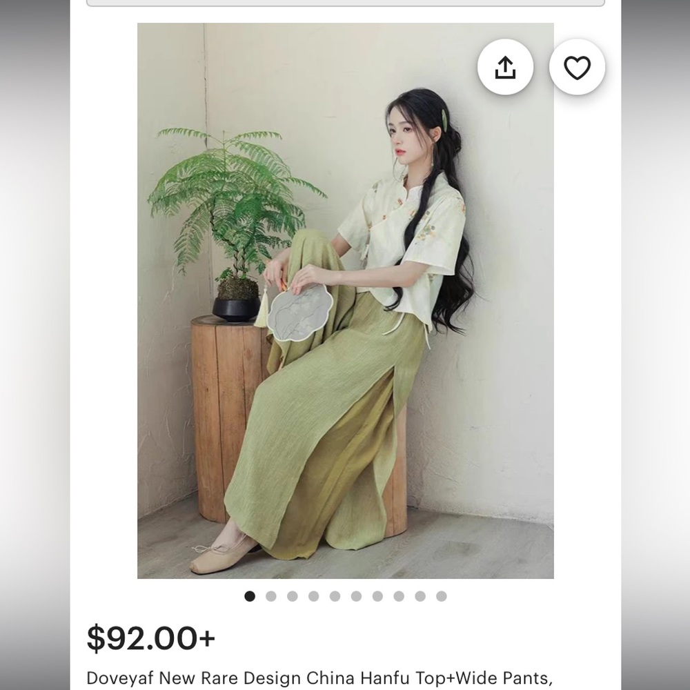 Etsy Green Wide Leg pants Traditional Chinese Size M
